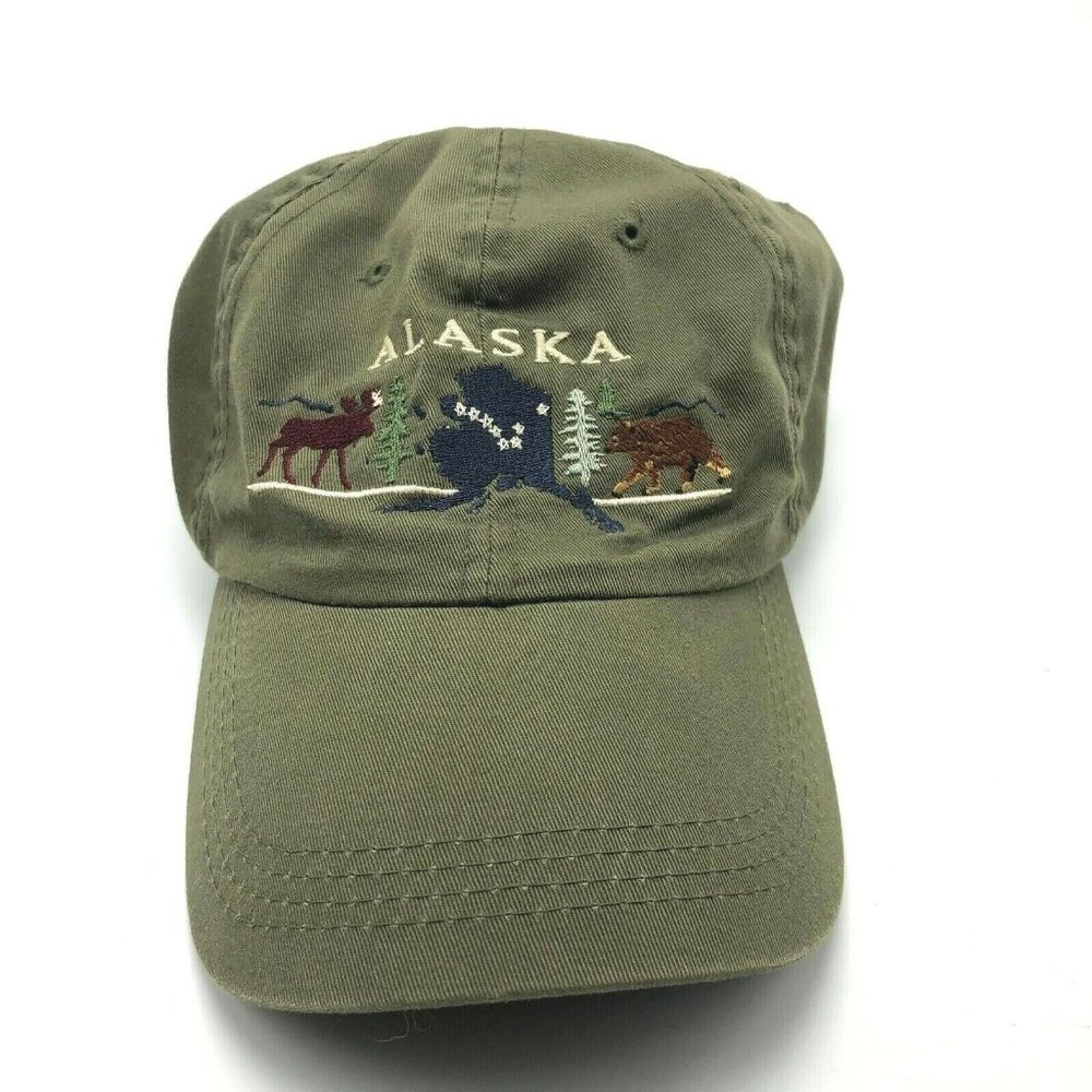 Alaska Elk Coyote Hunting Hat Cap Fitted Medium Olive Green Front Embroidery